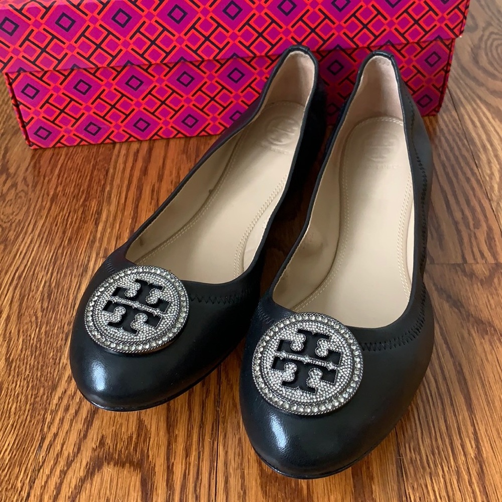 Black Bejeweled Tory Burch Flats Size 9/8.5